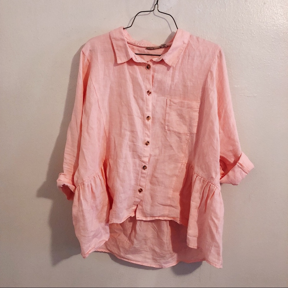 Anthropologie pink linen shirt